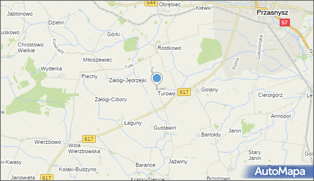 mapa Turowo, Turowo gmina Czernice Borowe na mapie Targeo